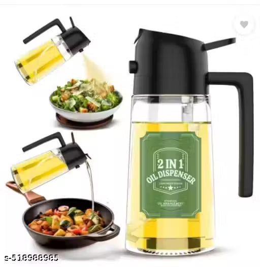 SKYNZE® 2 In 1 Oil Sprayer & Dispenser Bottle for Kitchen | Free steel straw | For Cooking, Salad, Air Fryer, Barbecue, Baking | Premium Glass Bottle | Durable | with Leak Proof Seal | Multicolor