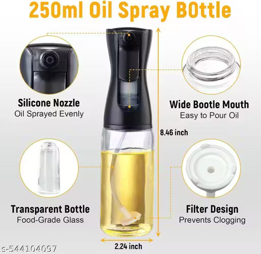 Glass oil Spray Dispenser Cooking 200ml Olive oil Spray Bottle Refillable Food Grade oil Vinegar Spritzer Sprinkler Sprayer Mister Used for Air Fryer,Salad Making,Frying,BBQ,black