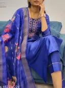 Embroidered Kurta With Printed Dupatta And pent
