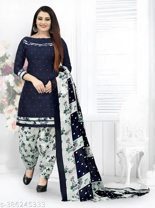 Western Wear Women's Cotton Printed Salwar Suit & Dupatta Sets With Ineer (Ready To Wear)