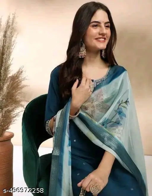 Fancy Rayon Slub Kurta Set For Women With Dupatta