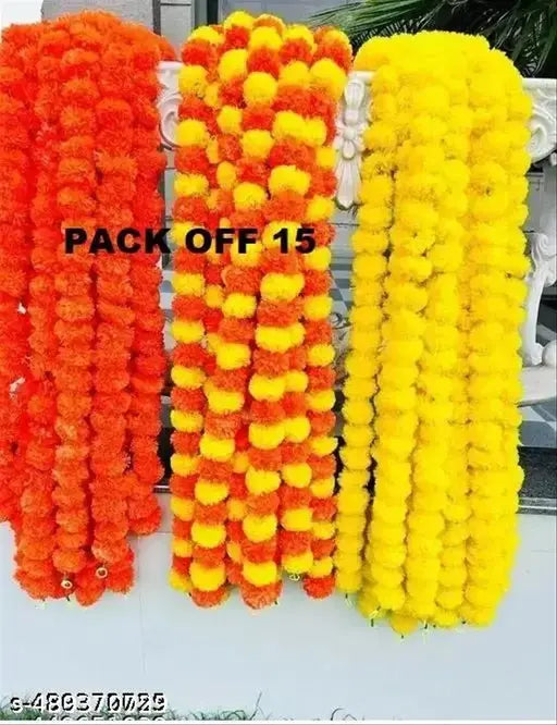 Design-Genda Phool | Artificial Marigold Fluffy Flower/Genda Phool Garlands | for Diwali, Navratri, Festival Office Decoration 5 Feet app. - (Orange, Yellow & Multi Color ,15)