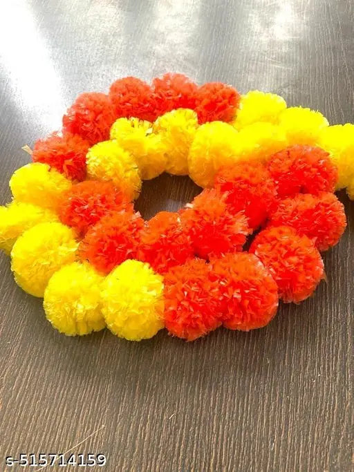 Deisgn-Artificial Marigold Fluffy Flowers for Door, Well Hanging, Wedding, Diwali, Pooja Ghar Decoration( 5 Ft. , Pack of 5)