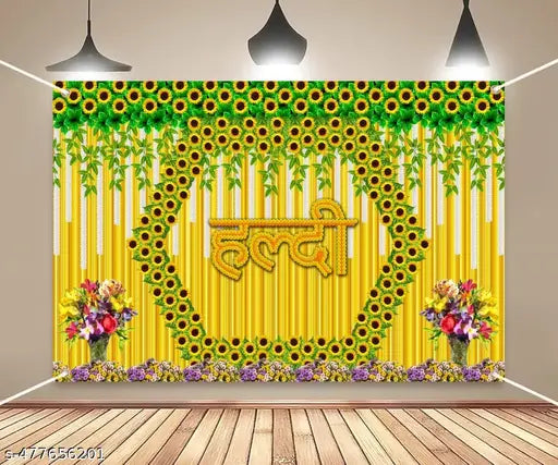 KITCREXA Haldi Decoration Curtain Backdrop Decoration, Size 8x5,Pack of 1
