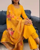 Embroidered Kurta With Printed Dupatta And pent