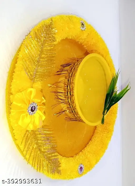 Ritual Decoration, Haldi Ceremony Decoration, Traditional Haldi Thali, Haldi thali, wedding decoration , Cultural Turmeric Accessories For Indian Wedding Rituals Yellow Colour